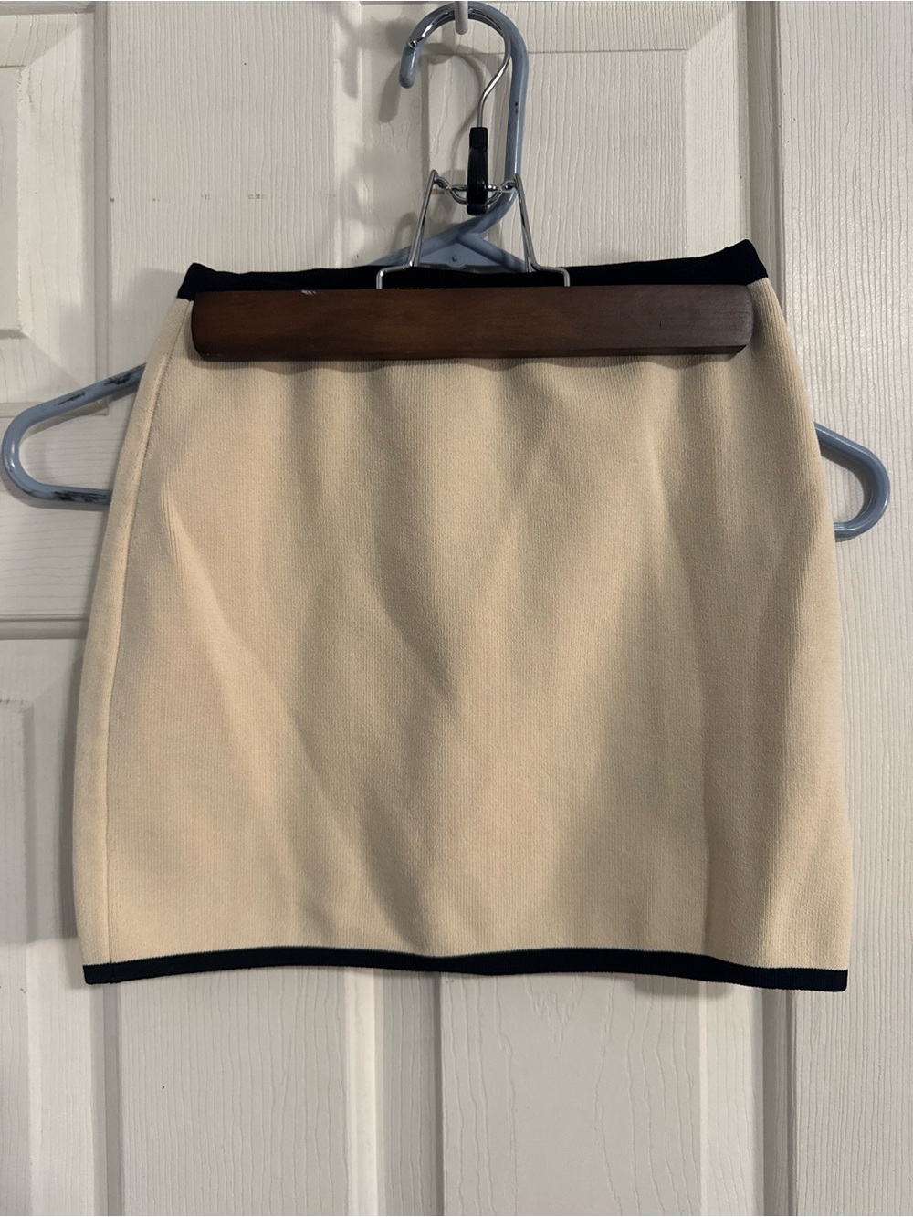 Cream Mini Skirt with Black Trim